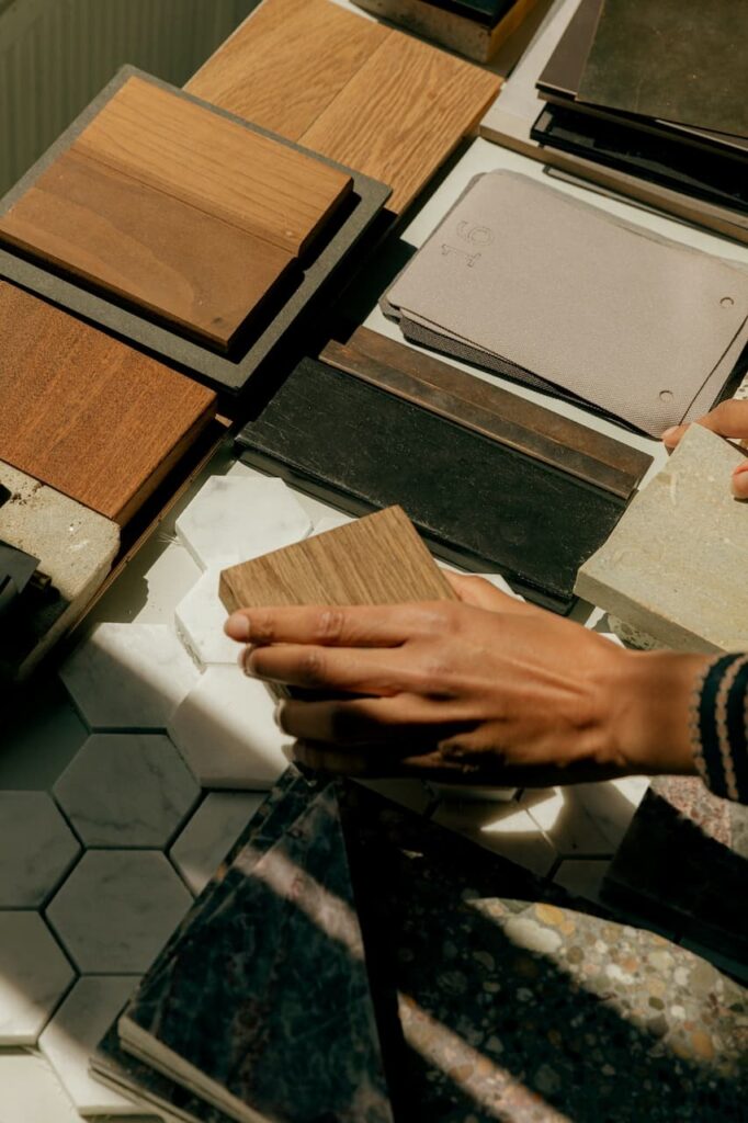 Interior designer in South Africa picking out materials for a project.